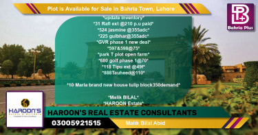 Residential Plot for Sale in Bahria Town, Lahore - (BP-87719)