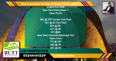Residential Plot for Sale in Bahria Town, Lahore - (BP-87759)