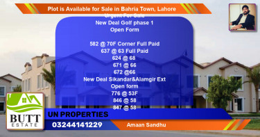 Residential Plot for Sale in Bahria Town, Lahore - (BP-87814)