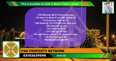 Residential Plot for Sale in Bahria Town, Lahore - (BP-87908)