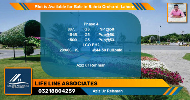 Residential Plot for Sale in Bahria Orchard, Lahore - (BP-87970)
