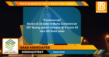 Commercial Plot for Sale in Bahria Town, Lahore - (BP-87997)