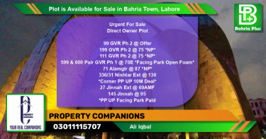 Residential Plot for Sale in Bahria Town, Lahore - (BP-88014)