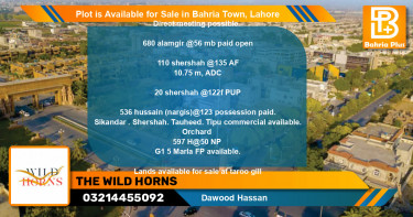 Commercial Plot for Sale in Bahria Town, Lahore - (BP-88104)