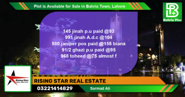 Residential Plot for Sale in Bahria Town, Lahore - (BP-88112)