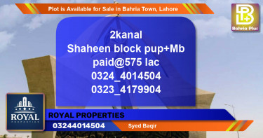 Residential Plot for Sale in Bahria Town, Lahore - (BP-88277)