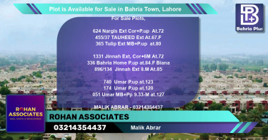 Residential Plot for Sale in Bahria Town, Lahore - (BP-88503)