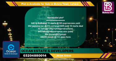 Residential Plot for Sale in Bahria Town, Lahore - (BP-88517)