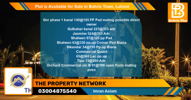 Commercial Plot for Sale in Bahria Town, Lahore - (BP-88546)