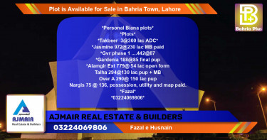 Residential Plot for Sale in Bahria Town, Lahore - (BP-88550)