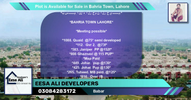 Residential Plot for Sale in Bahria Town, Lahore - (BP-88640)