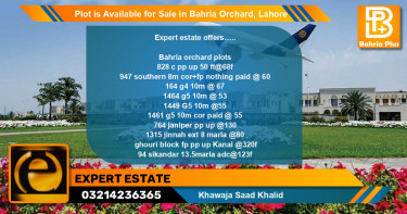 Residential Plot for Sale in Bahria Orchard, Lahore - (BP-88754)