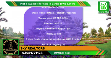 Commercial Plot for Sale in Bahria Town, Lahore - (BP-88912)