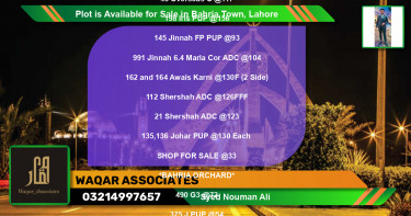 Residential Plot for Sale in Bahria Town, Lahore - (BP-88976)