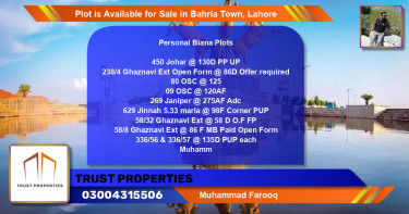 Residential Plot for Sale in Bahria Town, Lahore - (BP-88991)
