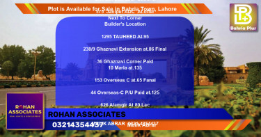 Residential Plot for Sale in Bahria Town, Lahore - (BP-88995)