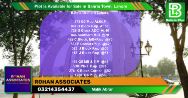 Residential Plot for Sale in Bahria Town, Lahore - (BP-89084)