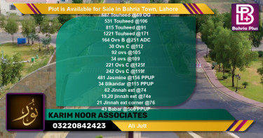 Residential Plot for Sale in Bahria Town, Lahore - (BP-89101)