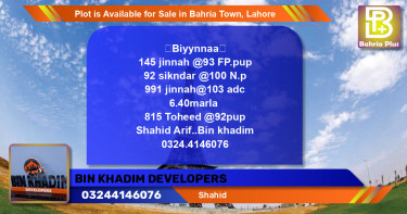 Residential Plot for Sale in Bahria Town, Lahore - (BP-89170)