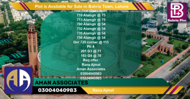 Residential Plot for Sale in Bahria Town, Lahore - (BP-89188)