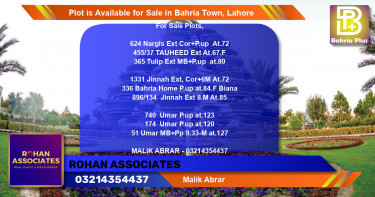 Residential Plot for Sale in Bahria Town, Lahore - (BP-89257)