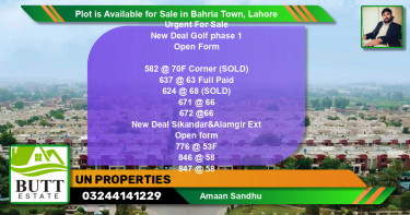 Residential Plot for Sale in Bahria Town, Lahore - (BP-89289)