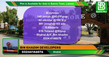 Residential Plot for Sale in Bahria Town, Lahore - (BP-89292)