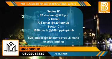 Residential Plot for Sale in Bahria Town, Lahore - (BP-89305)