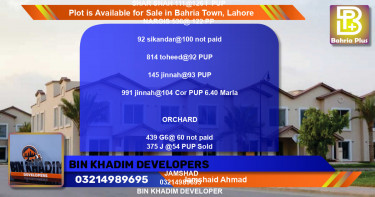 Residential Plot for Sale in Bahria Town, Lahore - (BP-89374)