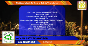 Residential Plot for Sale in Bahria Town, Lahore - (BP-89382)