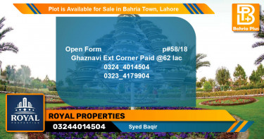 Residential Plot for Sale in Bahria Town, Lahore - (BP-89553)
