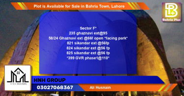 Residential Plot for Sale in Bahria Town, Lahore - (BP-89568)