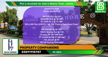 Residential Plot for Sale in Bahria Town, Lahore - (BP-89632)