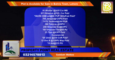 Commercial Plot for Sale in Bahria Town, Lahore - (BP-89685)