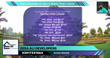 Residential Plot for Sale in Bahria Town, Lahore - (BP-89690)