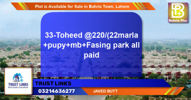 Residential Plot for Sale in Bahria Town, Lahore - (BP-89713)