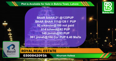 Residential Plot for Sale in Bahria Town, Lahore - (BP-89720)