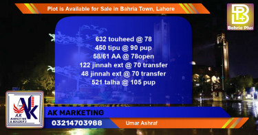 Residential Plot for Sale in Bahria Town, Lahore - (BP-89723)