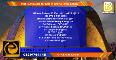 Residential Plot for Sale in Bahria Town, Lahore - (BP-89770)