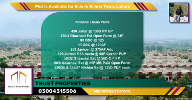 Residential Plot for Sale in Bahria Town, Lahore - (BP-89785)