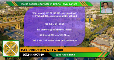 Residential Plot for Sale in Bahria Town, Lahore - (BP-89871)
