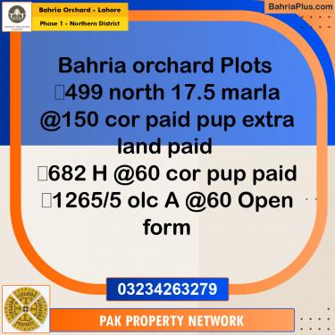Residential Plot for Sale in Phase 1 - Northern District -  Bahria Orchard, Lahore - (BP-89897)