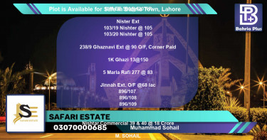 Commercial Plot for Sale in Bahria Town, Lahore - (BP-89955)
