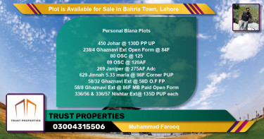 Residential Plot for Sale in Bahria Town, Lahore - (BP-90034)