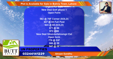 Residential Plot for Sale in Bahria Town, Lahore - (BP-90090)