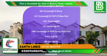 Residential Plot for Sale in Bahria Town, Lahore - (BP-90255)