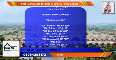 Residential Plot for Sale in Bahria Town, Lahore - (BP-90495)