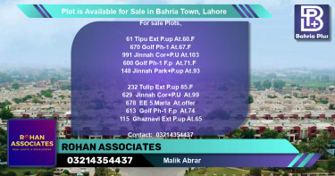 Residential Plot for Sale in Bahria Town, Lahore - (BP-90511)