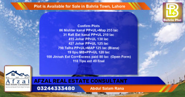 Residential Plot for Sale in Bahria Town, Lahore - (BP-90546)
