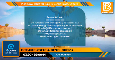 Residential Plot for Sale in Bahria Town, Lahore - (BP-90689)